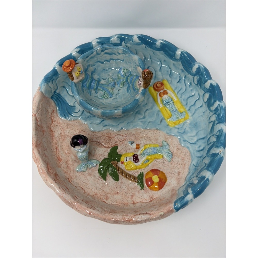 Vintage Mermaids Ceramic Chip& Dip Set 2 Pc Cardinal Inc HandPainted‎ Rare